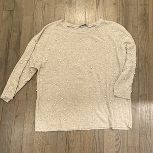 Oatmeal, boxy Zara sweater with pearl details
